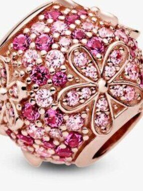 Rose Gold Floral Charm with Pink Crystals